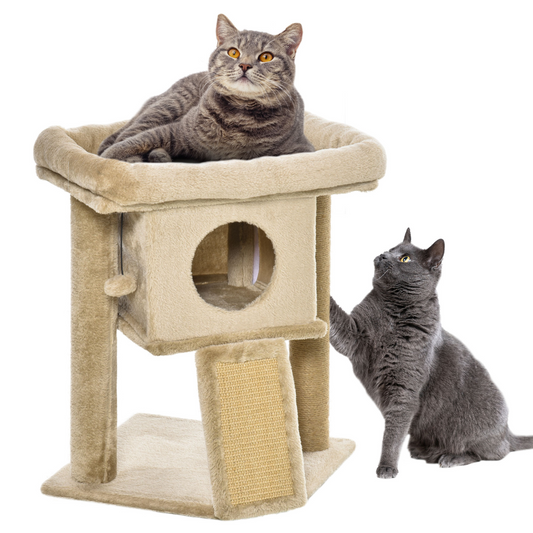 Cat Tree Tower with Jute Scratching Pad, Toy Ball, Cat House 66x38x88 cm - Coffee
