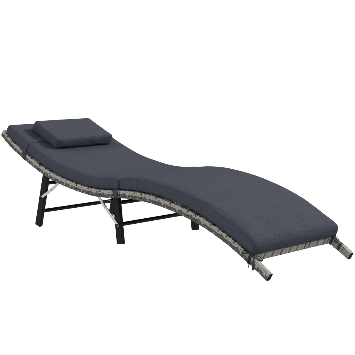 Outsunny Folding Rattan Sun Lounger Outdoor Chair with Cushion and Pillow, Grey