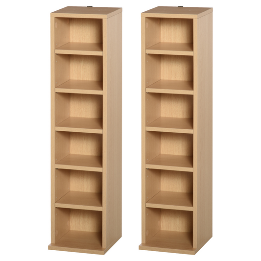 Set of 2 CD Media Display Shelf Unit Tower Rack w/ Adjustable Shelves Wood Color