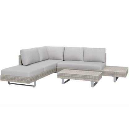 3pc Rattan Sofa Set Lounge Furniture Tea Table, Side Table & Cushioned Grey