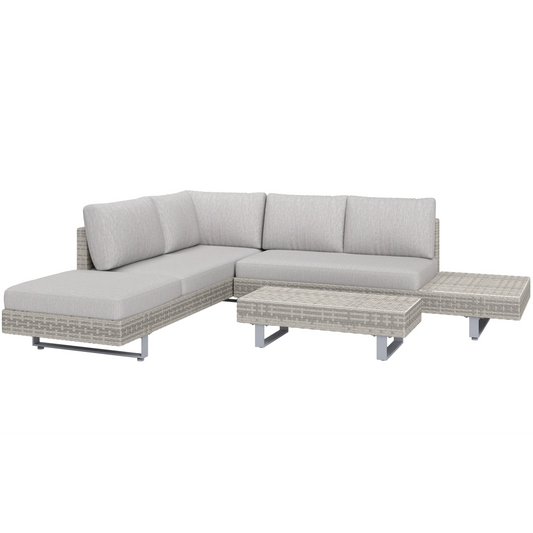 3pc Rattan Sofa Set Lounge Furniture Tea Table, Side Table & Cushioned Grey