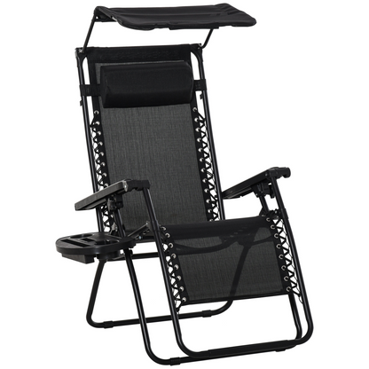 Zero Gravity Folding Sun Lounger Reclining Seat & Cup Holder & Canopy, Black