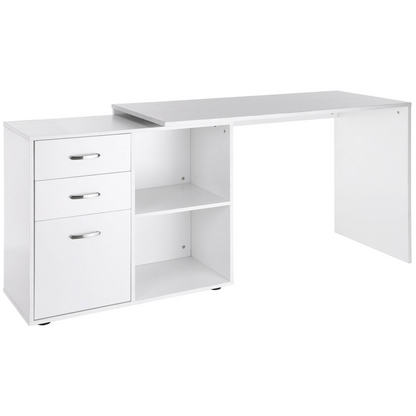 Home Office L Shape Computer Desk Workstation Drawer Shelf File Cabinet-White