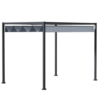 4 x 3m Metal Pergola Gazebo Patio Sun Shelter Retractable Canopy Grey Outsunny