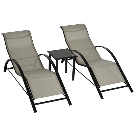 3 Pieces Lounge Chair Set Garden Sunbathing Chair with Table Grey Outsunny