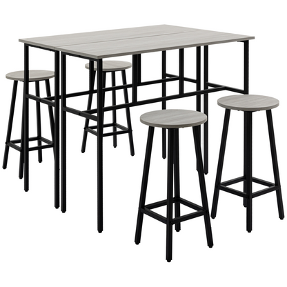 6-Piece Bar Table Set, 2 Breakfast Tables with 4 Stools,Grey
