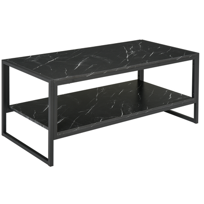 Two-Tier Laminate Marble Print Coffee Table Metal Frame Elegant Style