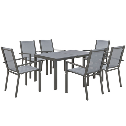 Outsunny 7 PCs Garden Dining Set, Wood-plastic Composite Table & 6 Chairs, Grey