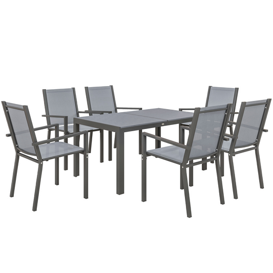 Outsunny 7 PCs Garden Dining Set, Wood-plastic Composite Table & 6 Chairs, Grey