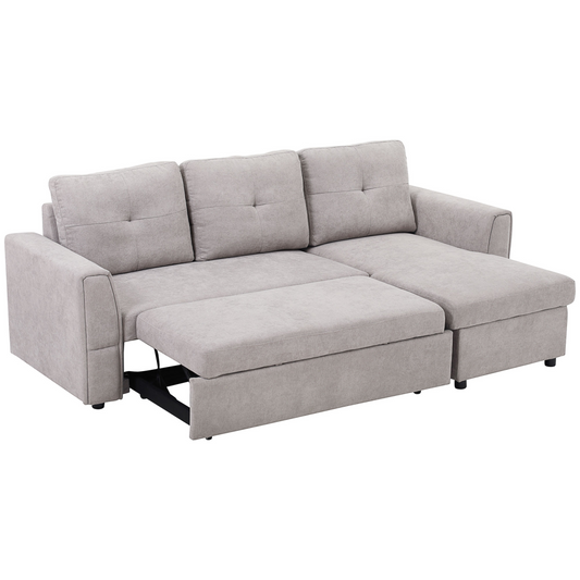 HOMCOM Linen-Look L-Shaped Sofa Bed with Storage Bed Sleeper Flat Studio Grey