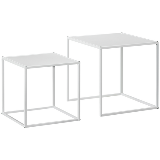 HOMCOM Nesting Coffee Table Set of 2, Nest of Tables with Steel Frame, White