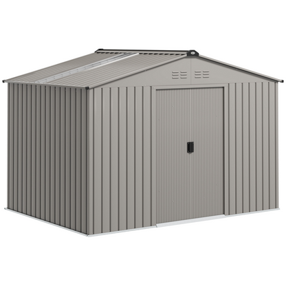 Outsunny 9 x 6FT Galvanised Garden Storage Shed with Sliding Door, Grey