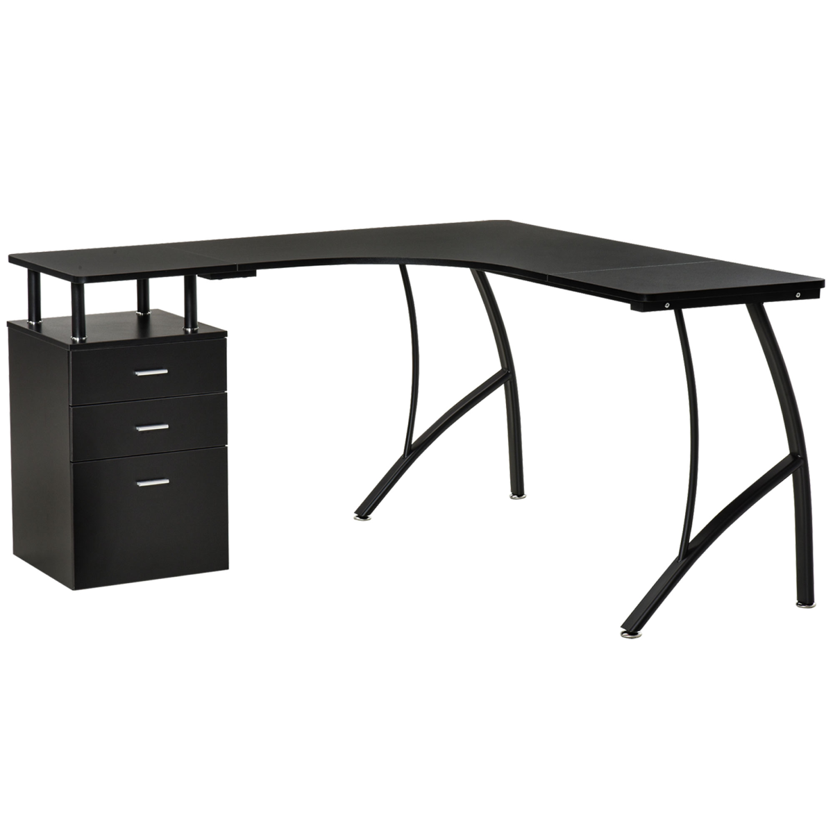 L-Shaped Corner PC Desk Table w/ Drawer Home Office Workstation, Black HOMCOM