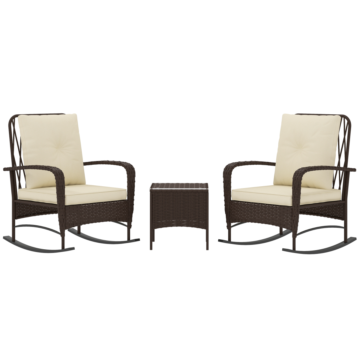 Outsunny Rattan Bistro Set Balcony Furniture with Rocking Chairs, Brown