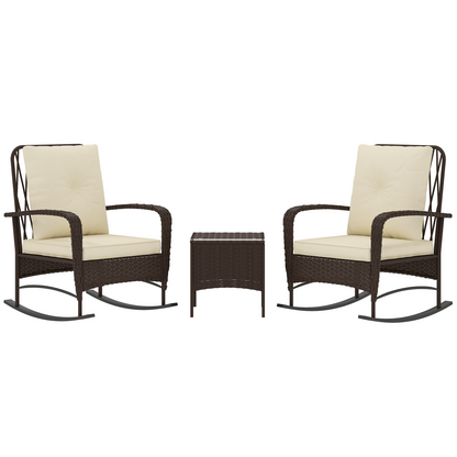 Outsunny Rattan Bistro Set Balcony Furniture with Rocking Chairs, Brown