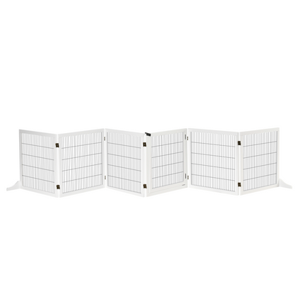 Freestanding Pet Dog Gate 6 Panel Foldable Wooden Playpen 432cm Long Pawhut