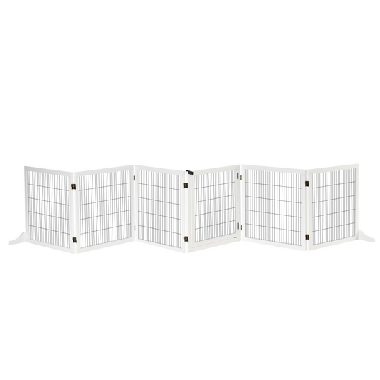 Freestanding Pet Dog Gate 6 Panel Foldable Wooden Playpen 432cm Long Pawhut