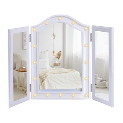 Lighted Tri-Fold Vanity Mirror Large Cosmetic Mirror  LED Lights White