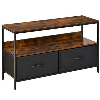 HOMCOM TV Cabinet, TV Console Unit 2 Foldable Linen Drawers, Rustic Brown