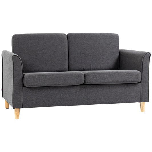 HOMCOM Double Seat Sofa Linen Upholstery Loveseat Couch with Armrests, Dark Grey