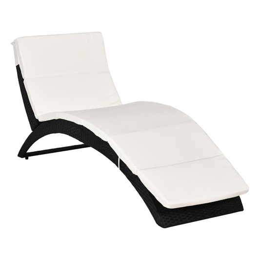 Sun Lounger Rattan Hammock Sun Bed Garden Folding Recliner Chair w/ Cushion