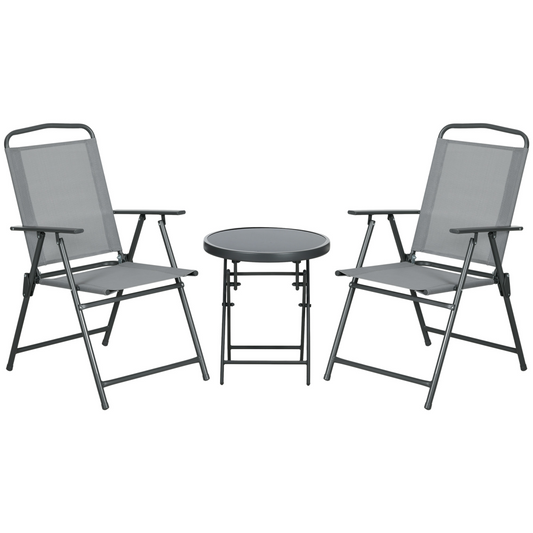 Outsunny Patio Bistro Set Folding Chairs & Coffee Table for Balcony,Grey