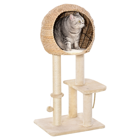 100cm Cat Tree Tower Kitten Climbing Tower with Scratching Post Condo Pawhut