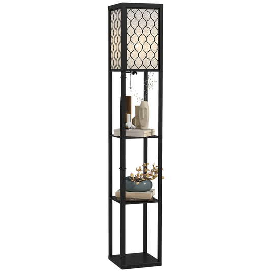 Shelf Floor Lamp with 4-tier Open Shelves Wooden, 26L x 26W x 160Hcm-Black/White