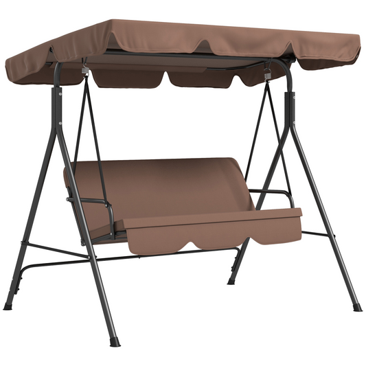 Outsunny Outdoor 3-person Porch Swing Chair with Adjustable Canopy Brown