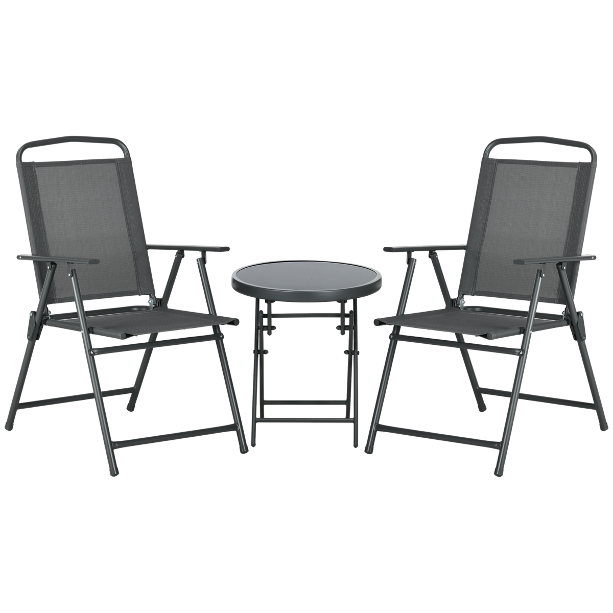 Outsunny Patio Bistro Set Folding Chairs & Coffee Table for Balcony, Dark Grey