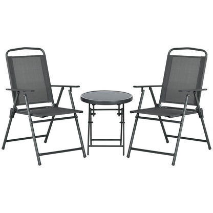 Outsunny Patio Bistro Set Folding Chairs & Coffee Table for Balcony, Dark Grey