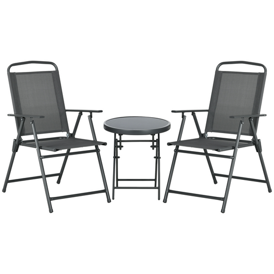Outsunny Patio Bistro Set Folding Chairs & Coffee Table for Balcony, Dark Grey