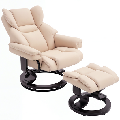 Padded PU Leather Manual Reclining Armchair Sofa Chair w/ Footstool Cream