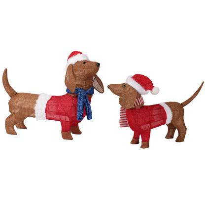 Set of 2 Lighted Dachshund Dog Christmas Decorations, Pre-lit Holiday Decor with 115 Warm White LED Lights for Xmas Outdoor Indoor Decor Lighted Holiday Displays, Brown