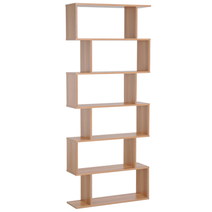 6-Tier Wooden S-Shaped Shelf Storage Unit Home Office Maple Colour