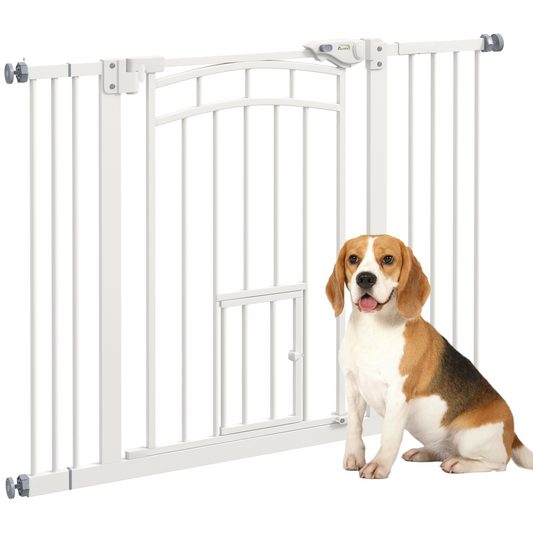 PawHut Pressure Fit Safety Gate, Dog Gate with Small Cat Door, 74-100cm Openings