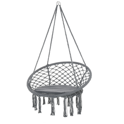 Cotton-Polyester Blend Macrame Hanging Chair Swing Hammock & Backrest, Grey