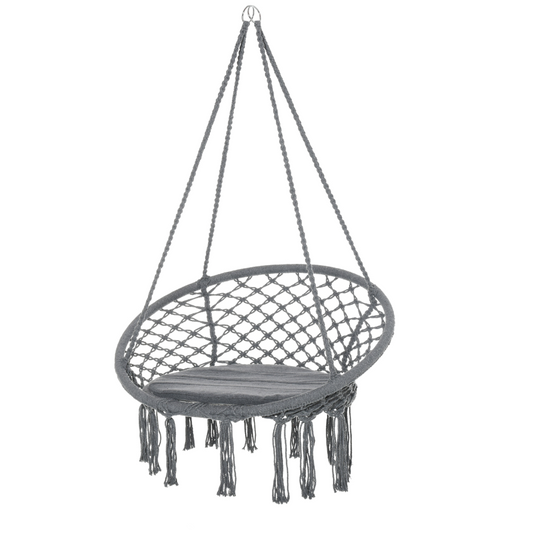 Cotton-Polyester Blend Macrame Hanging Chair Swing Hammock & Backrest, Grey