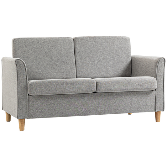 HOMCOM Double Seat Sofa Linen Upholstery Loveseat Couch with Armrests, Light Grey