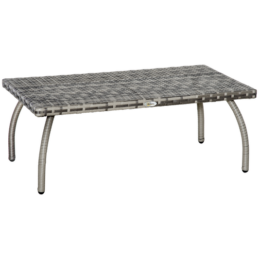 Rattan Coffee Table, Patio Wicker Table with All-Weather Grey