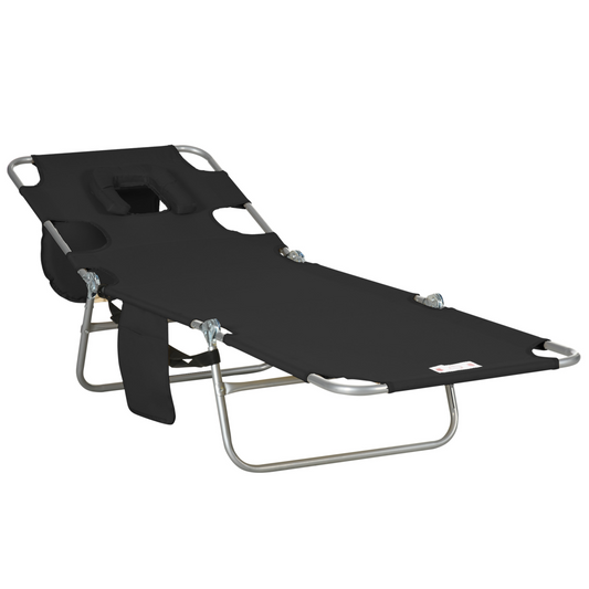 Patio Foldable Sun Lounger 5 Level Adjustable Reclining Chair Black