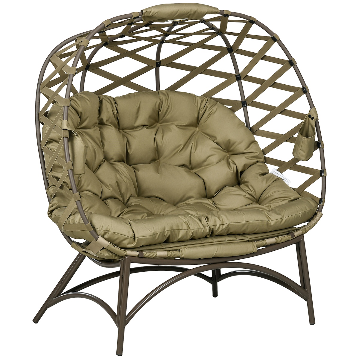 Outsunny 2 Seater Egg Chair Outdoor with Cushion, Cup Pockets - Khaki