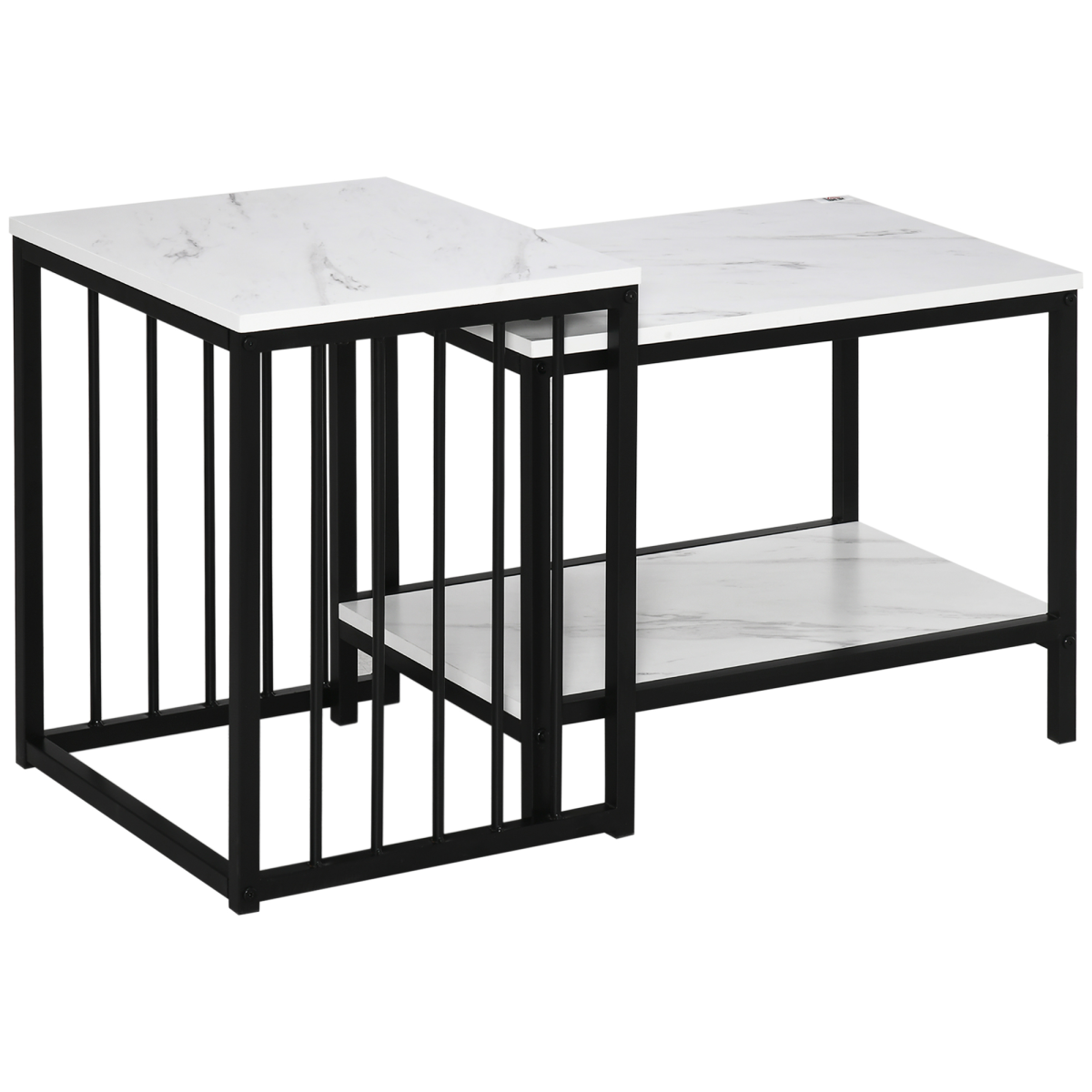 HOMCOM Modern Coffee Table Set of Two  Steel Frame Marble-Effect White, Black