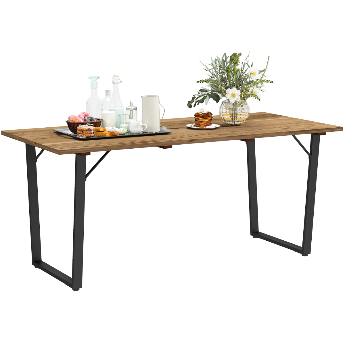 Outsunny Wooden Garden Table for 6 with 5cm Parasol Hole for Balcony Terrace