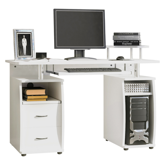 HOMCOM Computer Office Desk Table Workstation w/  Keyboard Tray, Drawer, White