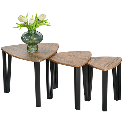 3 PCs Stackable Coffee Table Set Accent Furniture MDF Steel Frame Walnut