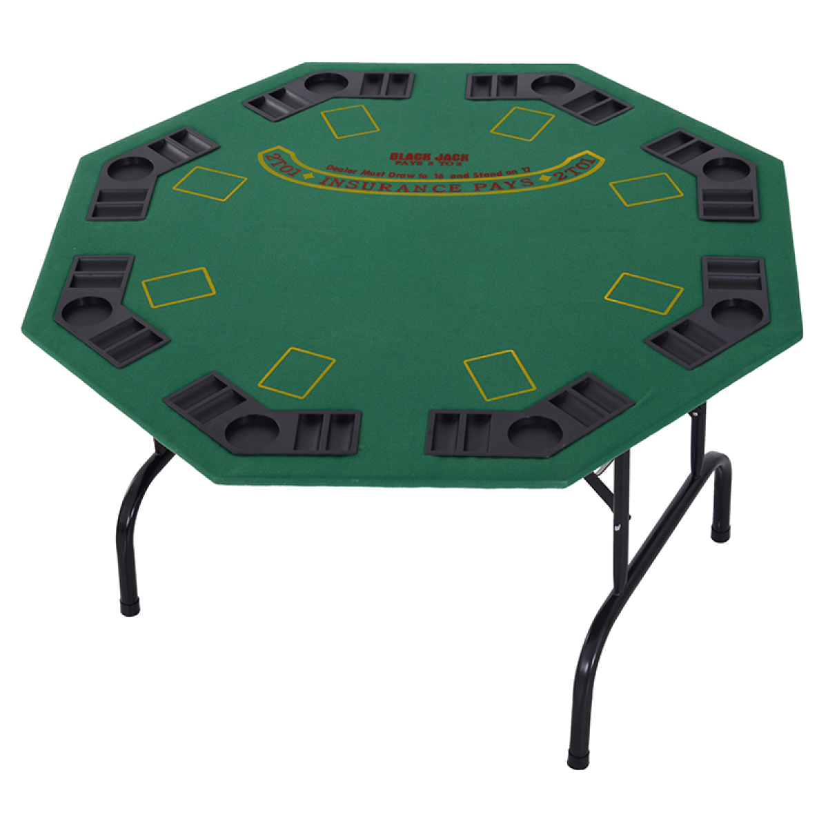 8 Player Folding Games Poker Table Chip Cup Holder Steel Base Felt  HOMCOM