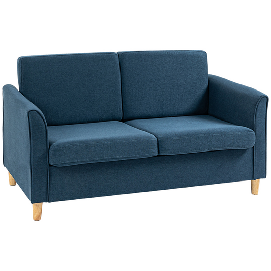 HOMCOM Double Seat Sofa Linen Upholstery Loveseat Couch with Armrests, Blue