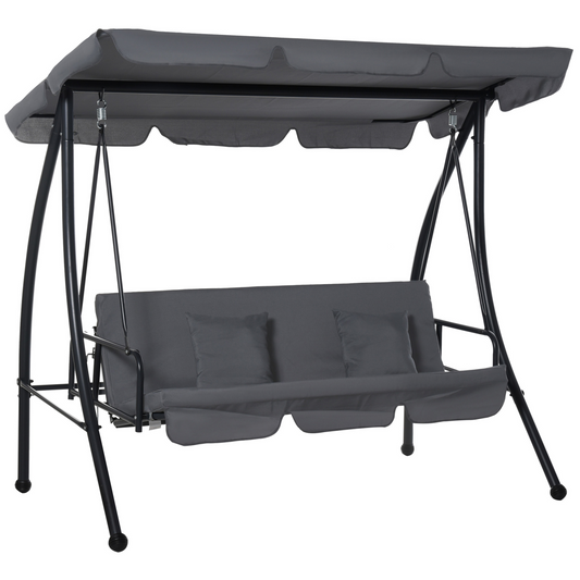 2-in-1 Patio Swing Chair Lounger 3 Seater Hammock Bed Dark Grey Cushion