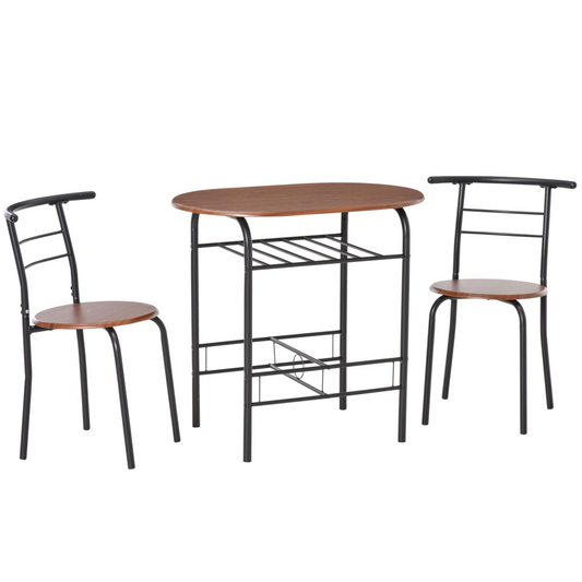 MDF 2-Seater Bar Stool and Table Set with Bottle Storage Shelf Wood Tone